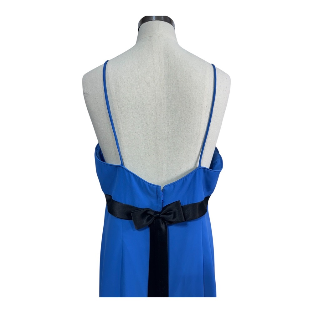 Linda Royal Blue Chiffon Maxi Gown Open Back Bow Detail Prom‎ Formal Women's 16 - Picture 11 of 13